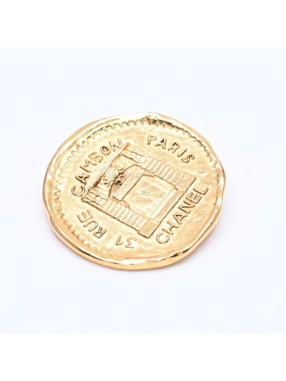 Chanel CC Logo Brooch Metal Cambon Coin Round Gold